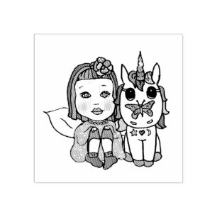 Pretty Unicorn with Butterfly on Nose Rubber Stamp