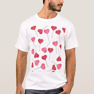 Pretty Valentine Red Heart Lollipop Pattern T-Shirt