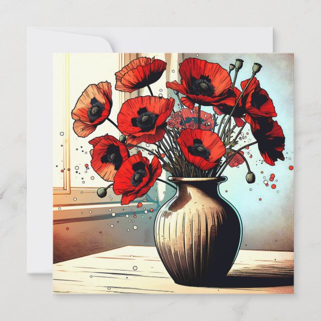 Pretty Vase of Red Poppies (Front)