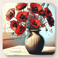 Pretty Vase of Red Poppies ai art
