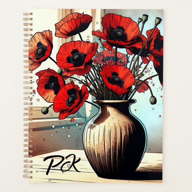 Pretty Vase of Red Poppies ai art Planner (Front)