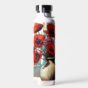 Pretty Vase of Red Poppies Water Bottle