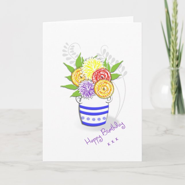 Pretty Vase of Summer Flowers Card (Front)