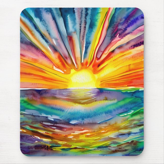 Pretty Vibrant Colourful Sunset over the Water Mouse Pad (Front)