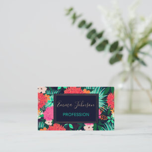 Pretty vibrant Floral paint Navy-Blue Design Business Card