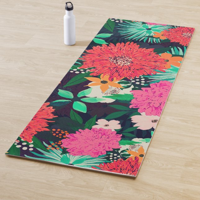 Pretty vibrant Floral paint Navy-Blue Design Yoga Mat (In Situ)