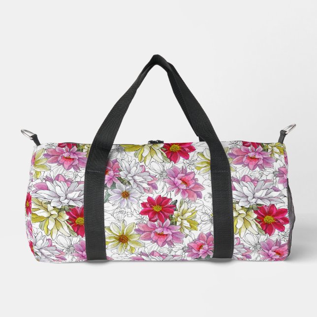 Pretty Vibrant Floral Pattern Duffel Bag (Front)