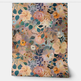 Pretty Vibrant Floral Watercolor Peach & Purple  Wallpaper