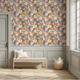 Pretty Vibrant Floral Watercolor Peach & Purple  Wallpaper