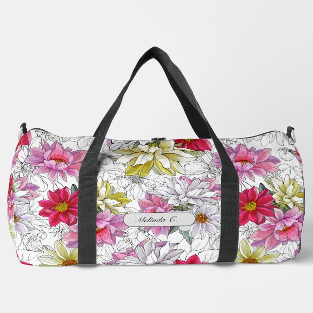 Pretty Vibrant Girly Floral Pattern Duffle Bag (Front)