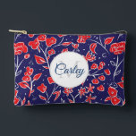 Pretty Vibrant Red Blue Floral Personalised Accessory Pouch<br><div class="desc">Modern pretty floral pattern with elegant personalisation.</div>