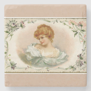 Pretty Victorian Lady Floral Stone Coaster