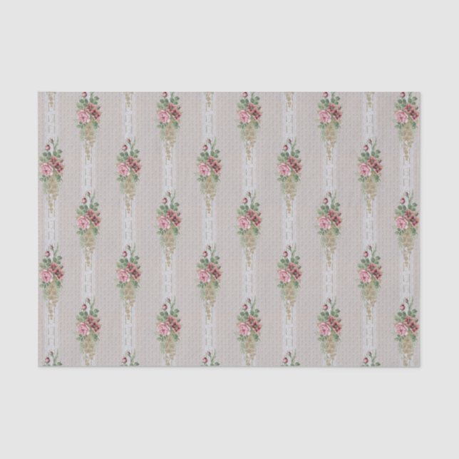 Pretty Victorian Pink Roses and White Lace Tissue Paper (Front)