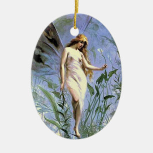 Pretty Vintage Art Fairy Flowers - Add name Gifts Ceramic Tree Decoration