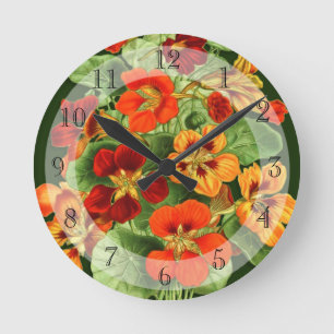Pretty Vintage Art Nouveau Nasturtium floral Round Clock