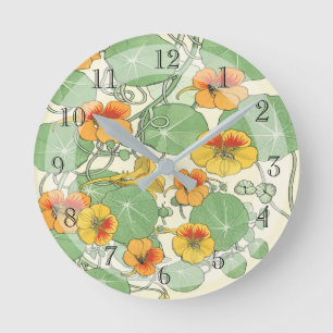 Pretty Vintage Art Nouveau Nasturtium floral Round Clock