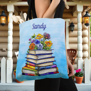 Pretty Vintage Books and Flowers Personalised Tote Bag