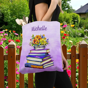Pretty Vintage Books and Flowers Personalised Tote Bag