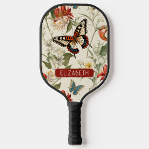 Pretty Vintage Butterfly Monogram Name Pickleball Paddle