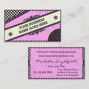 Pretty Vintage Chequered Pink Fan Girly Business Card