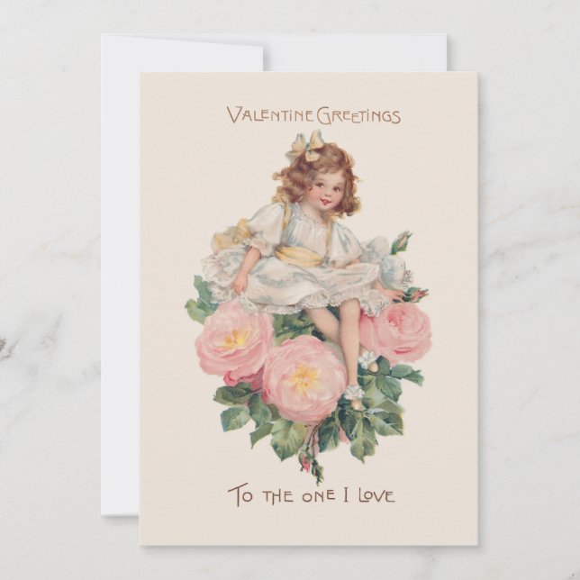 Pretty Vintage Child, Roses & Valentine Greeting Holiday Card (Front)