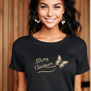Pretty Vintage Christmas Butterfly  Tri-Blend Shirt