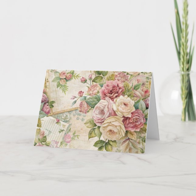 Pretty Vintage Ephemera Inspired Florals Card  (Front)