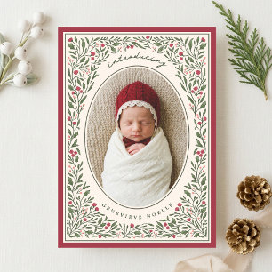 Pretty Vintage Floral Christmas Birth Announce Holiday Card