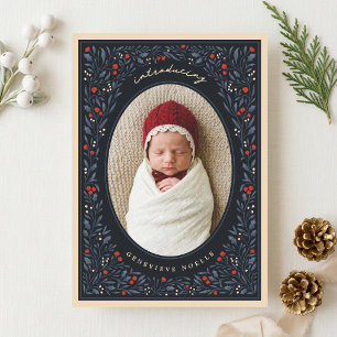 Pretty Vintage Floral Christmas Birth Announce  Holiday Card