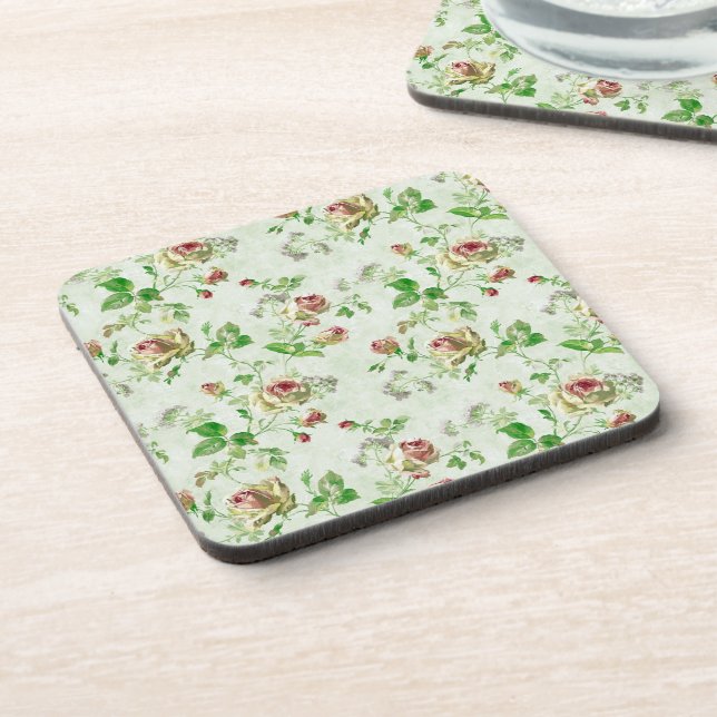 Pretty Vintage Floral Pattern Pink Roses Coaster (Left Side)