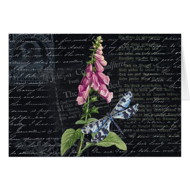 Pretty Vintage Flower & Butterfly Botanical Card (Front Horizontal)