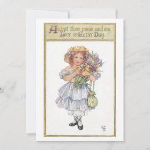 Pretty Vintage Girl with Easter Flowers Holiday Card