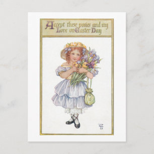 Pretty Vintage Girl with Easter Flowers Postcard