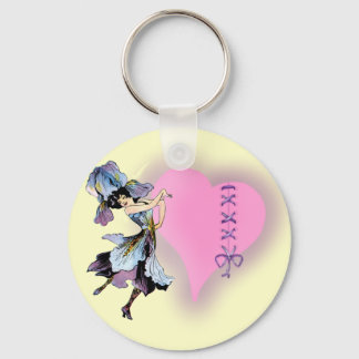 Pretty Vintage heart flower fairy - customise it Key Ring