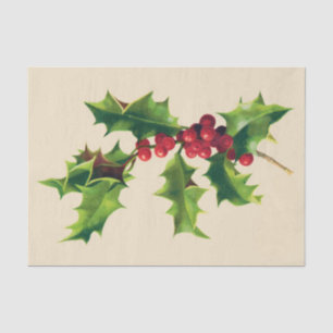 Pretty Vintage Holly branch Tissue Paper
