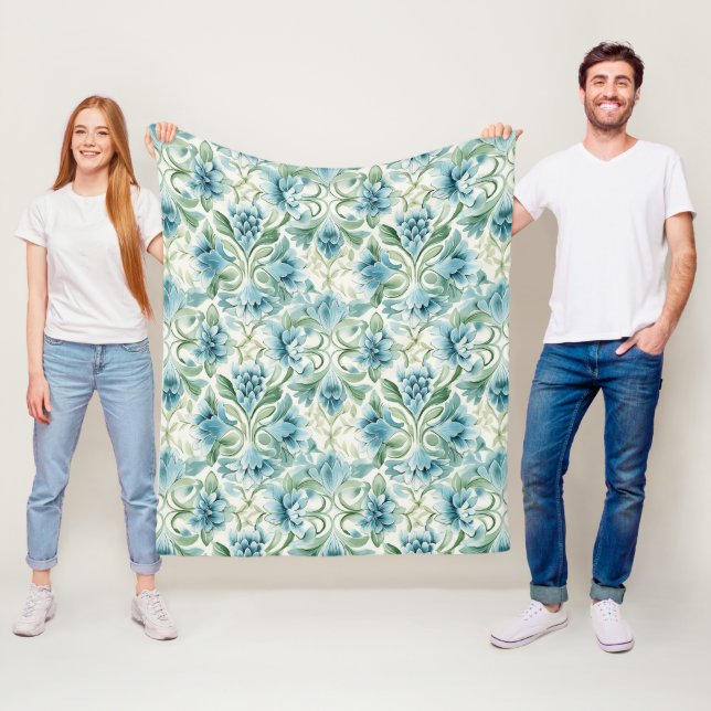Pretty Vintage Inspired Floral Pattern Fleece Blanket (In Situ)