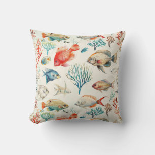 Pretty Vintage Inspired Floral Sea Life Pattern Cushion