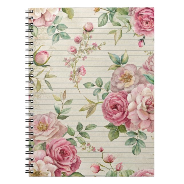 Pretty Vintage Inspired Pink Floral   Notebook (Front)