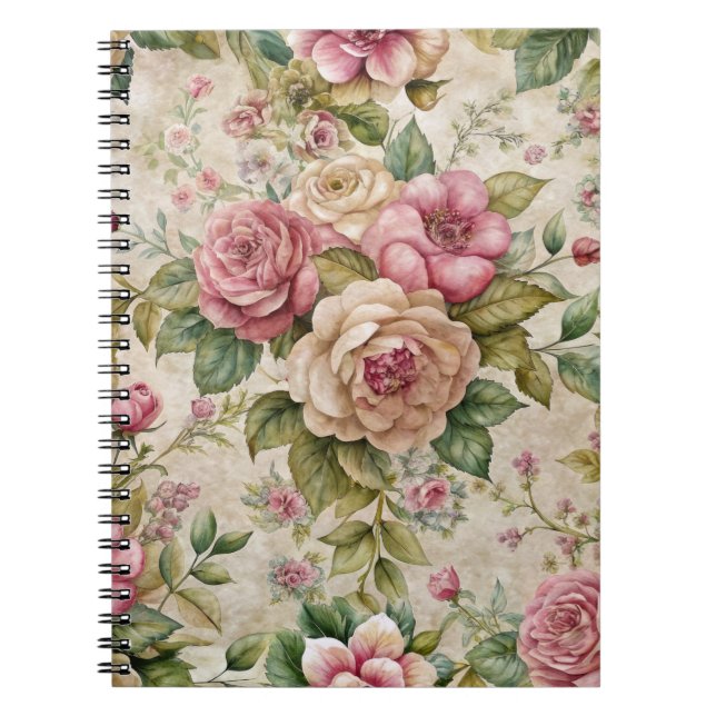 Pretty Vintage Inspired Pink Floral   Notebook (Front)