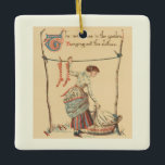 Pretty Vintage Lady Ceramic Ornament<br><div class="desc">vintage art with painting for the nursery rhyme "sing a song of sixpence" illustrated by the english artist walter crane,  with the maid in the garden hanging out the clothes. With writing "the maid was in the garden hanging out the clothes"</div>