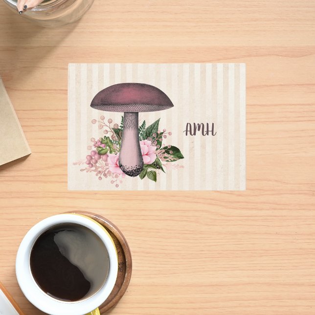 Pretty Vintage Mushroom and Floral Monogram  Card (Creator Uploaded)