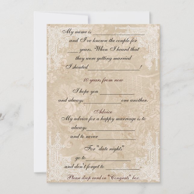 Pretty Vintage Paper WhiteLace Advice Comment Card (Front)