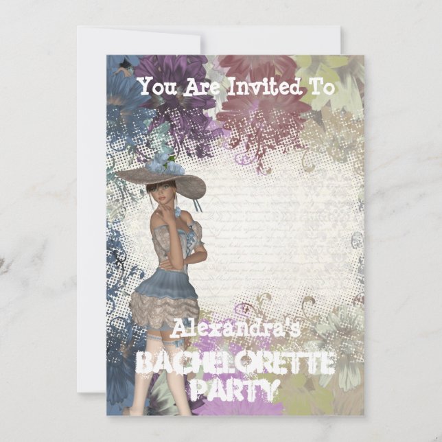 Pretty vintage personalised bachelorette party invitation (Front)