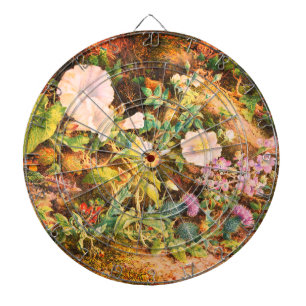 Pretty Vintage petunias flowers floral painting Dartboard