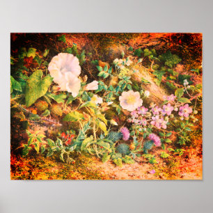 Pretty Vintage petunias flowers floral painting Poster