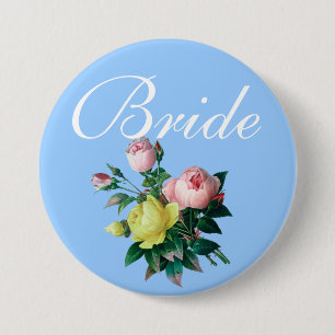 pretty vintage pink and yellow rose flowers bride 7.5 cm round badge