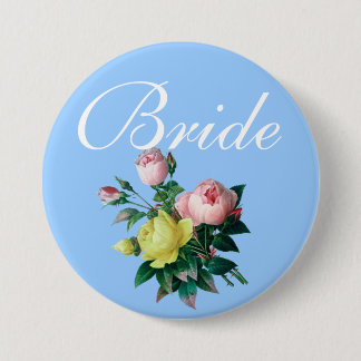 pretty vintage pink and yellow rose flowers bride 7.5 cm round badge