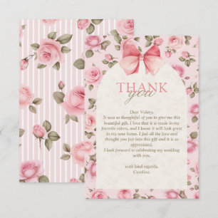 Pretty Vintage Pink Flowers Bridal Shower  Thank You Card