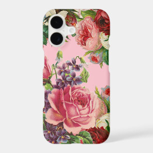Pretty Vintage Pink Red Flowers Garden Botanical