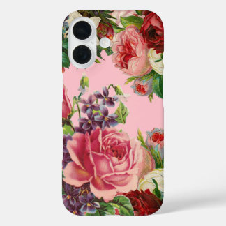 Pretty Vintage Pink Red Purple Flowers iPhone 16 Case